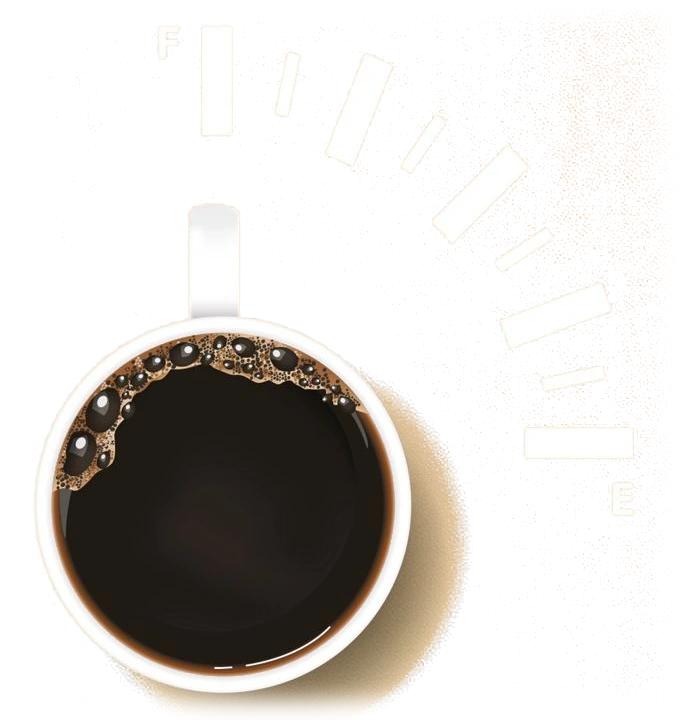 Una taza de café con el indicador de energía lleno